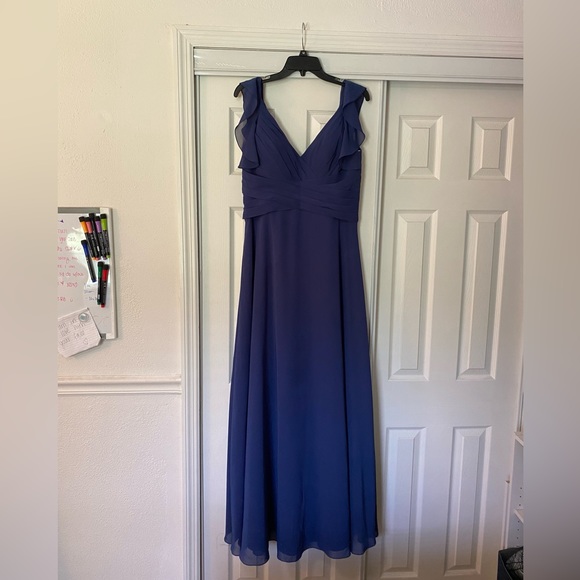 Blue Bridesmaid Dress with Ruffled Straps - Picture 5 of 5